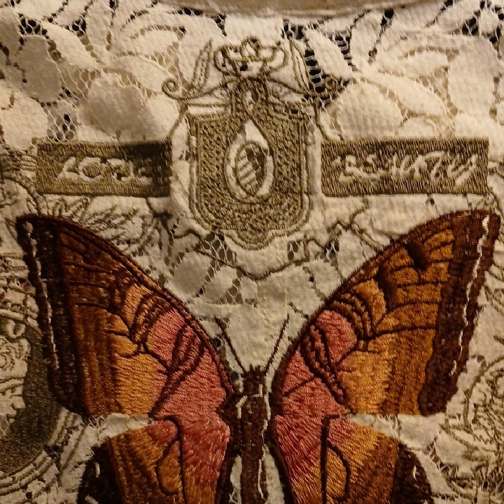 Floral Embroidered Lace Blouse Button Down - Cream L BUTTERFLIES. Love Beauty - Picture 9 of 10